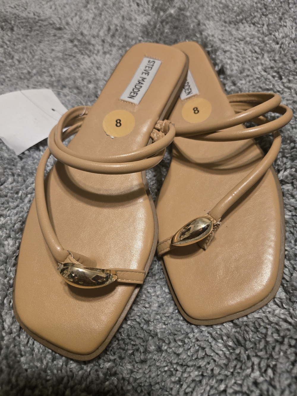 Steve Madden Tan Strappy Slide Sandals - Women's Size 8